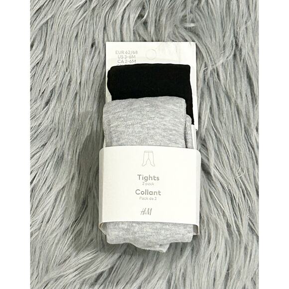 H&M 3/6month Infant 2PK Tights Grey/Black - Picture 3 of 4